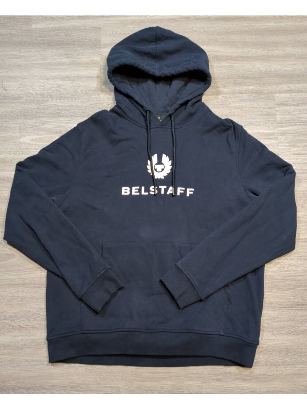 Belstaff Signature Hoodie Men's XL Navy Blue Logo Pullover Motorcycle England